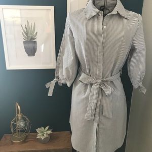 Grey and White stripped button down dress